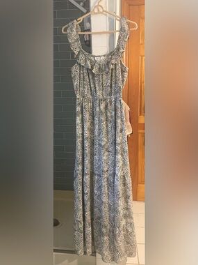 Rokoko Floral Print Ruffled Neck Maxi Dress - Green Floral
